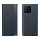 For Xiaomi Mi 11 Side Window Display Magnetic Suction Plain Grain Flip PU Leather + PC Case with Holder(Dark Blue) - 1