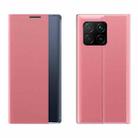 For Xiaomi Mi 11 Side Window Display Magnetic Suction Plain Grain Flip PU Leather + PC Case with Holder(Pink) - 1