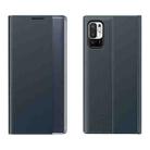 For Xiaomi Redmi Note 10 5G / Poco M3 Pro Side Window Display Magnetic Suction Plain Grain Flip PU Leather + PC Case with Holder(Dark Blue) - 1