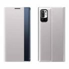For Xiaomi Redmi Note 10 5G / Poco M3 Pro Side Window Display Magnetic Suction Plain Grain Flip PU Leather + PC Case with Holder(Silver) - 1