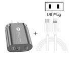 002 40W Dual Port PD / Type-C Fast Charger with USB-C to 8 Pin Data Cable, US Plug(Black) - 3