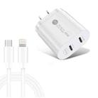 002 40W Dual Port PD / Type-C Fast Charger with USB-C to 8 Pin Data Cable, US Plug(White) - 1