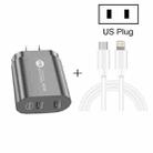 002 40W Dual Port PD / Type-C Fast Charger with USB-C to 8 Pin Data Cable, US Plug(White) - 3