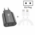 002 40W Dual Port PD / Type-C Fast Charger with USB-C to 8 Pin Data Cable, EU Plug(Black) - 3