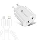002 40W Dual Port PD / Type-C Fast Charger with USB-C to 8 Pin Data Cable, EU Plug(White) - 1