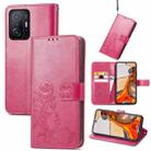 For Xiaomi Mi 11T / 11T Pro Four-leaf Clasp Embossed Leather Case with Lanyard & Card Slot & Wallet & Holder(Magenta) - 1