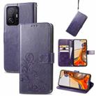 For Xiaomi Mi 11T / 11T Pro Four-leaf Clasp Embossed Leather Case with Lanyard & Card Slot & Wallet & Holder(Purple) - 1