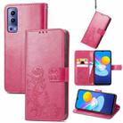 For vivo Y72 5G Four-leaf Clasp Embossed Leather Case with Lanyard & Card Slot & Wallet & Holder(Rose Red) - 1