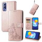 For vivo Y72 5G Four-leaf Clasp Embossed Leather Case with Lanyard & Card Slot & Wallet & Holder(Rose Gold) - 1