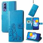 For vivo Y72 5G Four-leaf Clasp Embossed Leather Case with Lanyard & Card Slot & Wallet & Holder(Blue) - 1