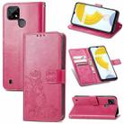 For OPPO Realme C21Y Four-leaf Clasp Embossed Leather Case with Lanyard & Card Slot & Wallet & Holder(Rose Red) - 1