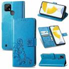 For OPPO Realme C21Y Four-leaf Clasp Embossed Leather Case with Lanyard & Card Slot & Wallet & Holder(Blue) - 1