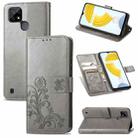 For OPPO Realme C21Y Four-leaf Clasp Embossed Leather Case with Lanyard & Card Slot & Wallet & Holder(Grey) - 1