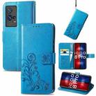 For vivo IQOO 8 Pro Four-leaf Clasp Embossed Leather Case with Lanyard & Card Slot & Wallet & Holder(Blue) - 1