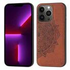 Mandala Embossed Cloth Cover PC + TPU Case with Magnetic Function and Hand Strap For iPhone 13 Pro(Brown) - 1