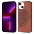 Mandala Embossed Cloth Cover PC + TPU Case with Magnetic Function and Hand Strap For iPhone 13(Brown) - 1