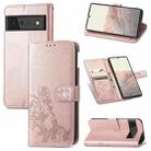 For Google Pixel 6 Four-leaf Clasp Embossed Leather Case with Lanyard & Card Slot & Wallet & Holder(Rose Gold) - 1