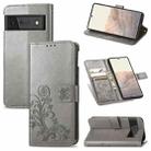 For Google Pixel 6 Four-leaf Clasp Embossed Leather Case with Lanyard & Card Slot & Wallet & Holder(Grey) - 1