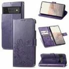For Google Pixel 6 Four-leaf Clasp Embossed Leather Case with Lanyard & Card Slot & Wallet & Holder(Purple) - 1