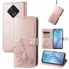For Infinix Zero 8 Four-leaf Clasp Embossed Leather Case with Lanyard & Card Slot & Wallet & Holder(Rose Gold) - 1