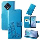 For Infinix Zero 8 Four-leaf Clasp Embossed Leather Case with Lanyard & Card Slot & Wallet & Holder(Blue) - 1