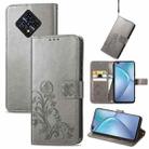 For Infinix Zero 8 Four-leaf Clasp Embossed Leather Case with Lanyard & Card Slot & Wallet & Holder(Grey) - 1