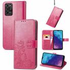 For ZTE V30 Vita Four-leaf Clasp Embossed Leather Case with Lanyard & Card Slot & Wallet & Holder(Magenta) - 1