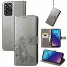 For ZTE V30 Vita Four-leaf Clasp Embossed Leather Case with Lanyard & Card Slot & Wallet & Holder(Grey) - 1