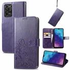 For ZTE V30 Vita Four-leaf Clasp Embossed Leather Case with Lanyard & Card Slot & Wallet & Holder(Purple) - 1