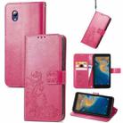 For ZTE Blade A31 Lite Four-leaf Clasp Embossed Leather Case with Lanyard & Card Slot & Wallet & Holder(Magenta) - 1