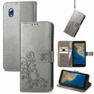For ZTE Blade A31 Lite Four-leaf Clasp Embossed Leather Case with Lanyard & Card Slot & Wallet & Holder(Grey) - 1