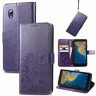 For ZTE Blade A31 Lite Four-leaf Clasp Embossed Leather Case with Lanyard & Card Slot & Wallet & Holder(Purple) - 1