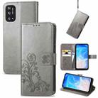 For DOOGEE N40 Pro Four-leaf Clasp Embossed Leather Case with Lanyard & Card Slot & Wallet & Holder(Grey) - 1