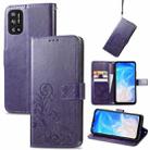 For DOOGEE N40 Pro Four-leaf Clasp Embossed Leather Case with Lanyard & Card Slot & Wallet & Holder(Purple) - 1