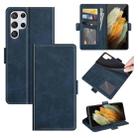 For Samsung Galaxy S22 Ultra 5G Dual-side Magnetic Buckle Horizontal Flip Leather Case with Holder & Card Slots & Wallet(Dark Blue) - 1
