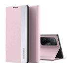 For Xiaomi Mi 11T / 11T Pro Side Electroplated Magnetic Ultra-Thin Horizontal Flip Leather Case with Holder(Pink) - 1