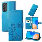 For Honor Play 5T Pro Four-leaf Clasp Embossed Leather Case with Lanyard & Card Slot & Wallet & Holder(Blue) - 1