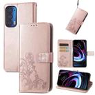 For Motorola Moto Edge 2021 Four-leaf Clasp Embossed Leather Case with Lanyard & Card Slots & Wallet & Holder(Rose Gold) - 1