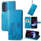 For Motorola Moto Edge 2021 Four-leaf Clasp Embossed Leather Case with Lanyard & Card Slots & Wallet & Holder(Blue) - 1