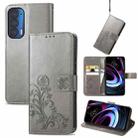 For Motorola Moto Edge 2021 Four-leaf Clasp Embossed Leather Case with Lanyard & Card Slots & Wallet & Holder(Gray) - 1