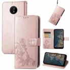 For Nokia C20 Four-leaf Clasp Embossed Leather Case with Lanyard & Card Slot & Wallet & Holder(Rose Gold) - 1