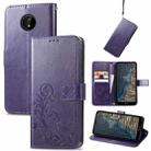 For Nokia C20 Four-leaf Clasp Embossed Leather Case with Lanyard & Card Slot & Wallet & Holder(Purple) - 1