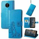 For Nokia C20 Four-leaf Clasp Embossed Leather Case with Lanyard & Card Slot & Wallet & Holder(Blue) - 1