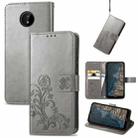 For Nokia C20 Four-leaf Clasp Embossed Leather Case with Lanyard & Card Slot & Wallet & Holder(Gray) - 1
