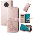 For Nokia G50 Four-leaf Clasp Embossed Leather Case with Lanyard & Card Slots & Wallet & Holder(Rose Gold) - 1