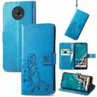 For Nokia G50 Four-leaf Clasp Embossed Leather Case with Lanyard & Card Slots & Wallet & Holder(Blue) - 1