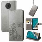 For Nokia G50 Four-leaf Clasp Embossed Leather Case with Lanyard & Card Slots & Wallet & Holder(Gray) - 1