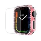 ENKAY Hat-Prince Electroplate PC Diamond Watch Case + Full Coverage Curved PET Screen Protector Film For Apple Watch Series 8 / 7 45mm(Pink) - 1