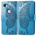 Butterfly Love Flowers Embossing Horizontal Flip Leather Case for Google Pixel 3A , with Holder & Card Slots & Wallet & Lanyard(Blue) - 1