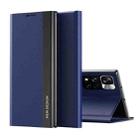 For Xiaomi Redmi Note11 Side Electroplated Magnetic Leather Phone Case with  Holder(Blue) - 1